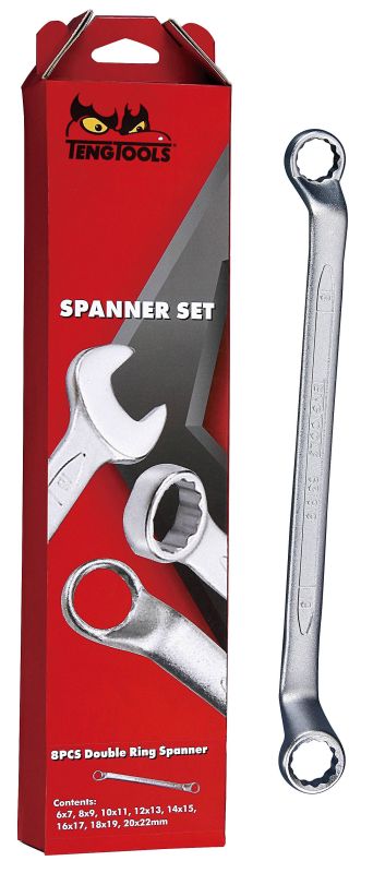 Teng Tools 6308 8 Piece Metric Double Ring Spanner Set