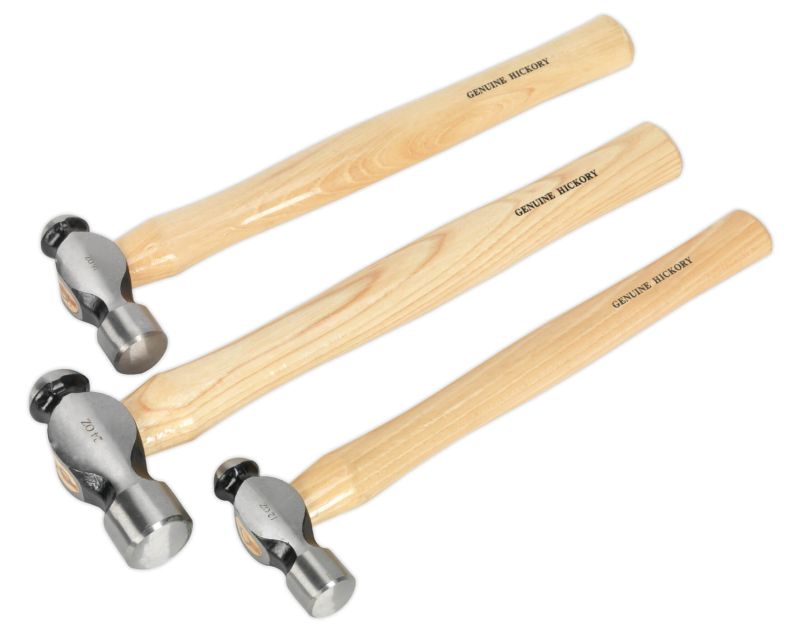 Sealey AK203 Ball Pein Hammer Set 3pc Hickory Shaft