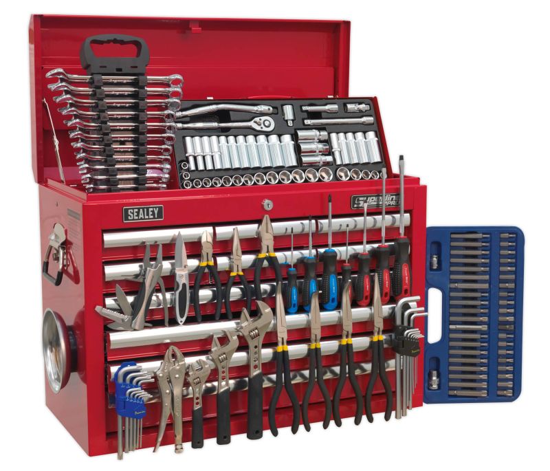 Sealey AP33109COMBO Topchest 10 Drawer with Ball Bearing Slides   Red & 138pc Tool Kit