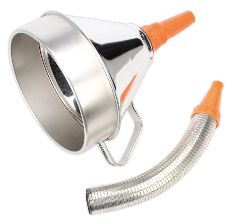 Sealey FM20F Funnel Metal with Flexible Spout & Filter ⌀200mm