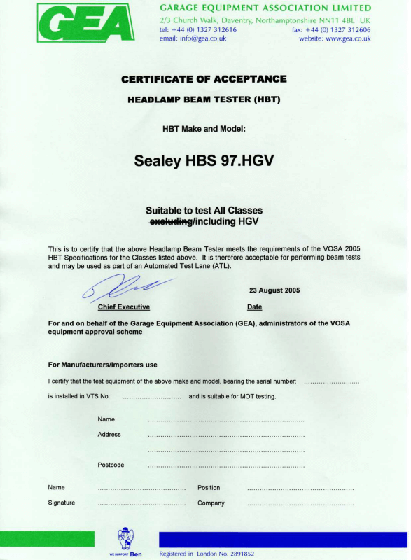 Sealey HBS97.HGV Headlamp Beam Setter with Rails & Commercial Aiming Screen