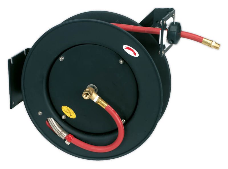 Sealey SA841 Retractable Air Hose Metal Reel 15mtr ⌀10mm ID Rubber Hose