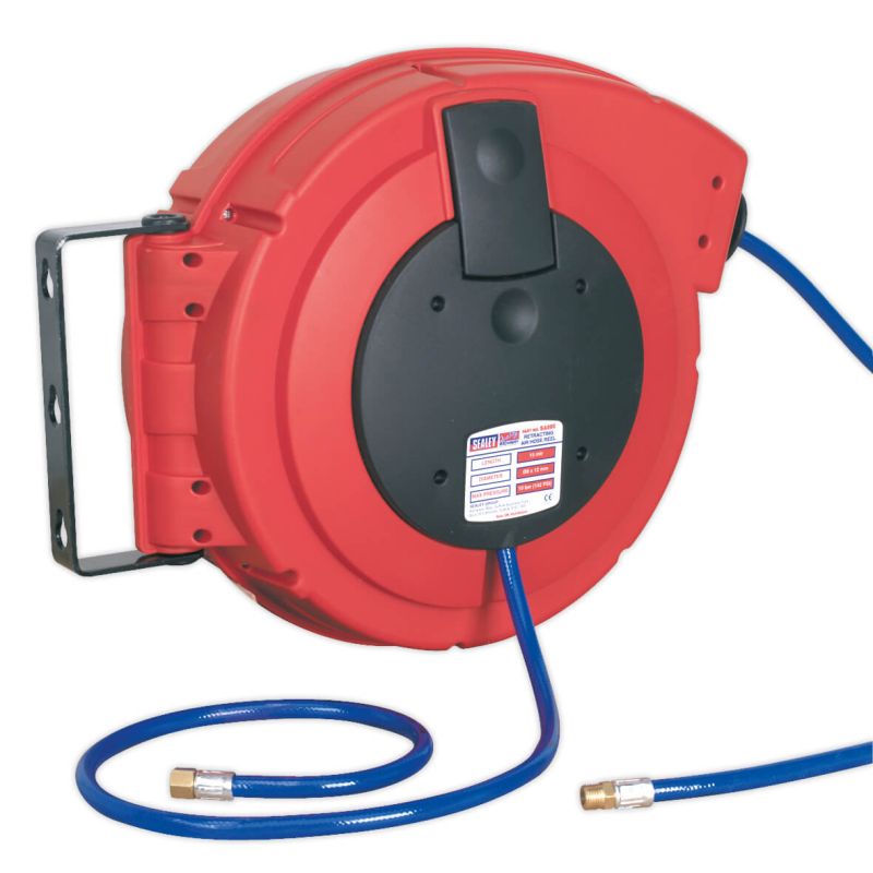 Sealey SA895 Retractable Air Hose Reel HD Mechanism 10mtr ⌀10mm ID PU Hose