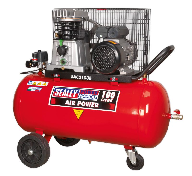 Sealey SAC2103B Compressor 100ltr Belt Drive 3hp with Cast Cylinders & Wheels