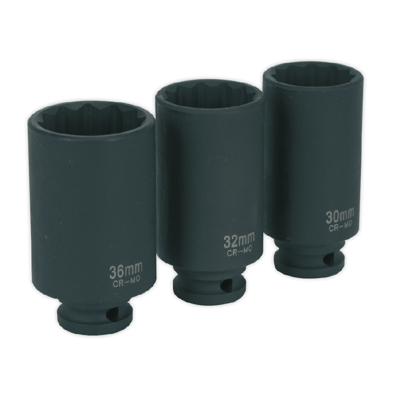 Sealey SX051 Impact Hub Nut Socket Set 3pc 12 Point 1/2