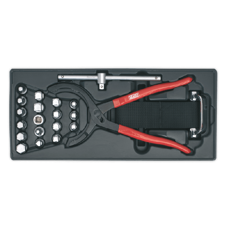 Sealey TBT28 Tool Tray with Oil Filter Wrench Pliers & Drain Plug Set 21pc