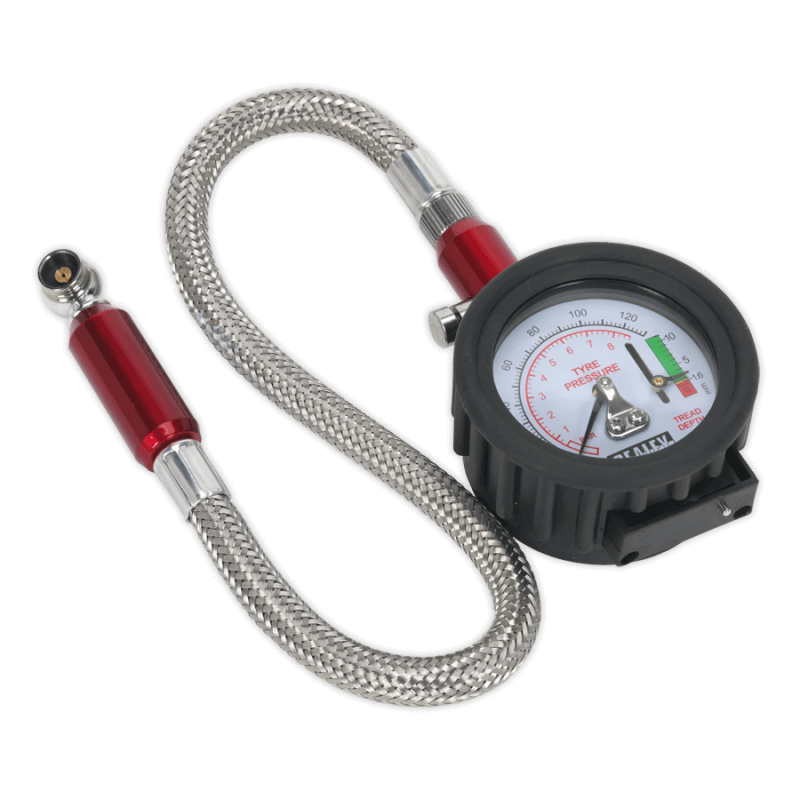 Sealey TSTPDG02 Tyre Pressure Gauge with Tyre Tread Depth Gauge   Flexible Hose 0 8bar(0 120psi)