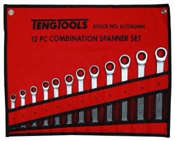 Teng Tools 6512RSMM 12 Piece Ratcheting Combination Spanner Set