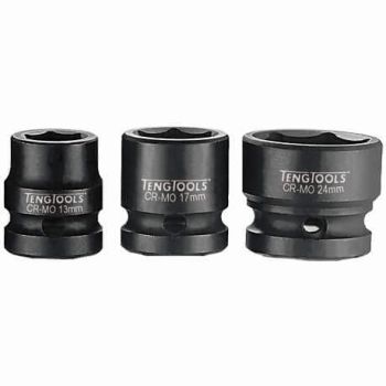 Teng Tools 920717-C 17MM 1/2" Drive 6 Point Stubby Metric Impact Socket