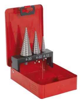 Sealey AK4733 HSS M2 Step Drill Bit Set 3pc Double Flute