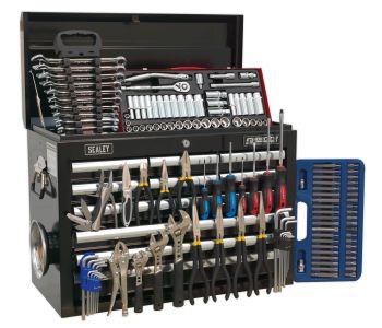 Sealey AP33109BCOMBO Topchest 10 Drawer with Ball Bearing Slides   Black & 138pc Tool Kit