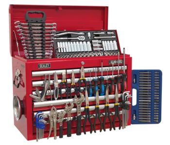 Sealey AP33109COMBO Topchest 10 Drawer with Ball Bearing Slides   Red & 138pc Tool Kit
