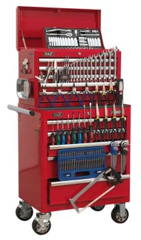 Sealey APCOMBOBBTK55 Topchest & Rollcab Combination 10 Drawer with Ball Bearing Slides   Red & 147pc Tool Kit