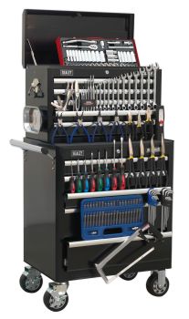 Sealey APCOMBOBBTK56 Topchest & Rollcab Combination 10 Drawer with Ball Bearing Slides   Black with 147pc Tool Kit