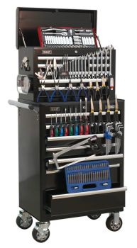 Sealey APCOMBOBBTK58 Topchest & Rollcab Combination 15 Drawer with Ball Bearing Slides   Black & 147pc Tool Kit