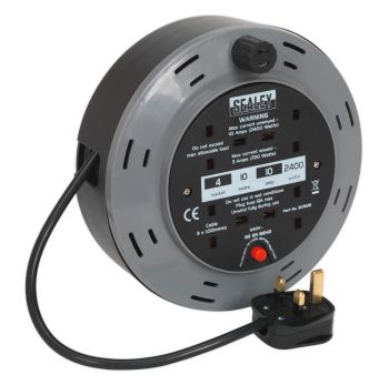 Sealey BCR10B Cassette Type Cable Reel 10mtr 4 x 230V 1.00mm² Thermal Trip