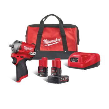 Milwaukee M12FIW38-622X 12V FUEL&trade; Sub Compact 3/8" Impact Wrench Friction Ring with 1 x 2.0Ah & 1 x 4.0Ah Batteries 