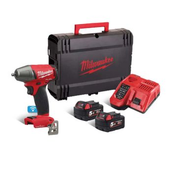 Milwaukee M18ONEIWF38-502X ONE KEY&trade; FUEL&trade; Compact 3/8" Impact Wrench Friction Ring with 2 x 5.0Ah Batteries