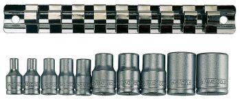Teng Tools M3814 10 Piece 1/4" & 3/8" Drive TX-E Socket Clip Rail