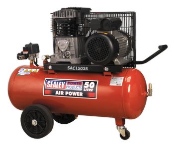Sealey SAC1503B Compressor 50ltr Belt Drive 3hp with Cast Cylinders & Wheels