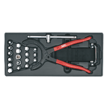 Sealey TBT28 Tool Tray with Oil Filter Wrench Pliers & Drain Plug Set 21pc