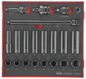 Teng Tools TED9121 21 Piece EVA 1/2" Drive Impact Socket Set