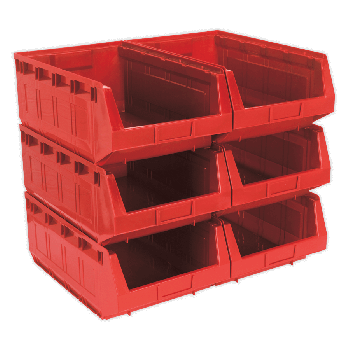 Sealey TPS56R Plastic Storage Bin 310 x 500 x 190mm Red Pack of 6
